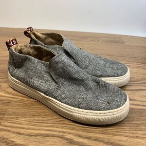 Hey Dude Peyton Linen Women Sz 8 Grey Black Slip On Loafers Casual Shoes Comfort